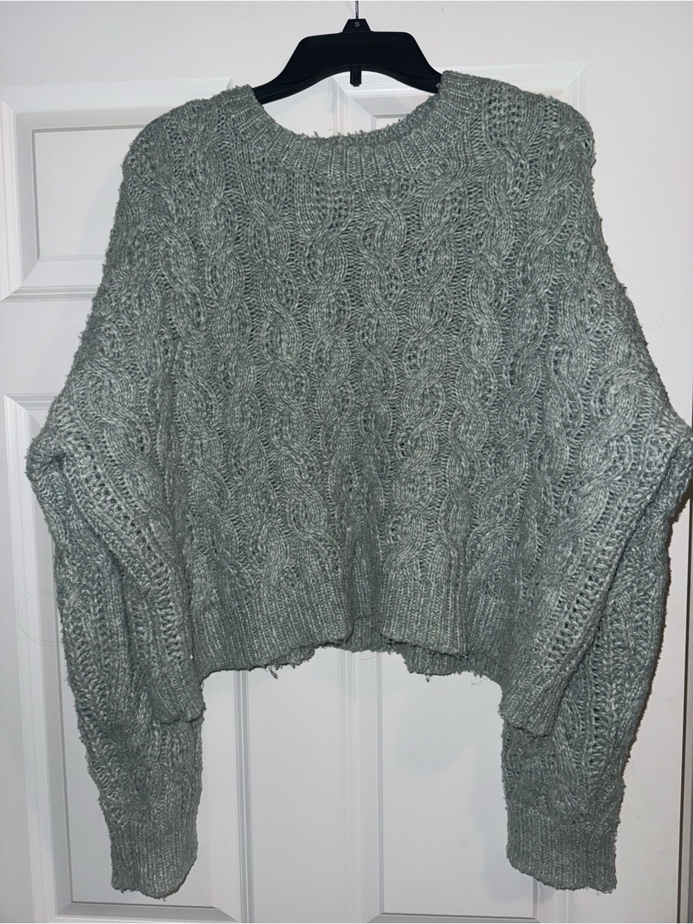Olive & Oak Sage Green Cable Knit Cropped Sweater